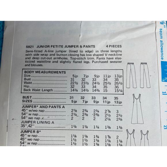 Butterick 5921 Pattern Jumper Pant Vest 1960s Size 7 bust 32 - Picture 4 of 5